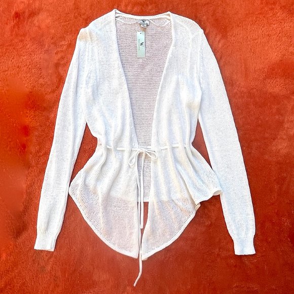 Worthington Sweaters - NWT Worthington knit cotton self tie white cardigan